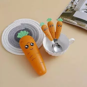 Stainless Steel Cutlery Set Kid s Tableware with Box Children s Fork and Spoon/Scraping Cartoon Carrot Flatware