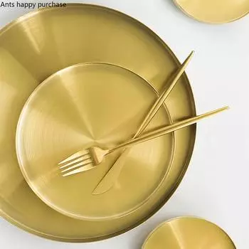 Stainless Steel Decorative Plate Round Shape Golden Metal Tray Jewelry Storage Tray Desktop Ornaments Dessert Plate Cake Stand