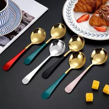 Десертная ложка из нержавеющей стали, гладкие современные ложки, дизайн, кофейный суп, края, детская, устойчивая к ржавчине посудомоечная машина серебряный