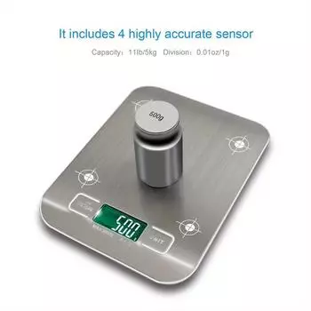 Stainless Steel Digital Kitchen Scale 10kg 5kg Precision Electronic Food Scale For Cooking And Baking Measuring Tools 5Kg серебряный