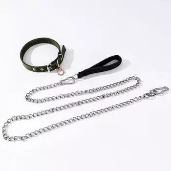 Stainless steel dog chain leash dog medium and large dog leash dog iron chain anti-break free adjustable collar pet dog leash diameter 2.3mm (applicable within 10kg)