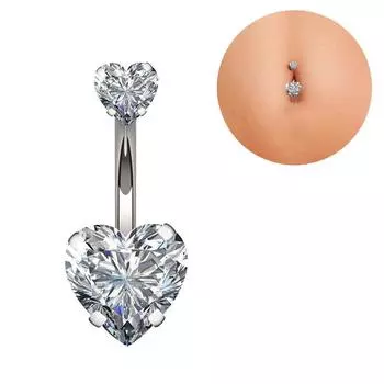 Stainless Steel Double Heart Belly Button Nail Creative Zircon Belly Button Ring Piercing Jewelry for Women One Size
