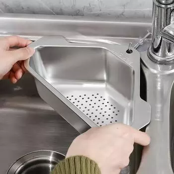 Stainless Steel Drain Basket Kitchen Sink Triangle Storage Rack Large Size Fruit Vegetable Drainer Shelf With Suction Cup Hook серебряный