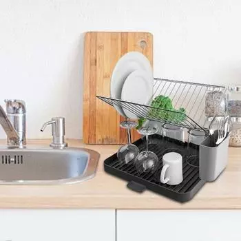 Stainless steel drain drying rack kitchen dish drain rack large capacity dish drain storage rack fork kitchen countertop чёрный
