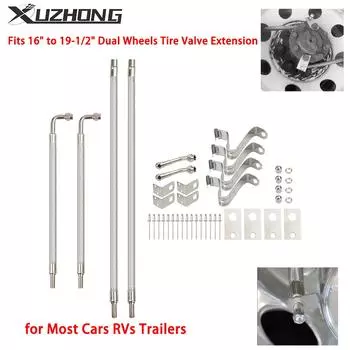 Комплект удлинителей для двухклапанных штоков из нержавеющей стали подходит для удлинителей вентилей шин с двойными колесами от 16 до 19-1/2 дюймов для большинства автомобилей, автофургонов и прицепов серебряный