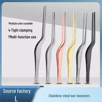 Stainless Steel Ear Tweezers: Round Head, Curved Handle for Safe Ear Cleaning and Wax Removal.