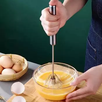 Stainless steel egg beater, manual push-and-rotate mixer, rapid cream mixer, convenient kitchen tool, suitable for baking cakes