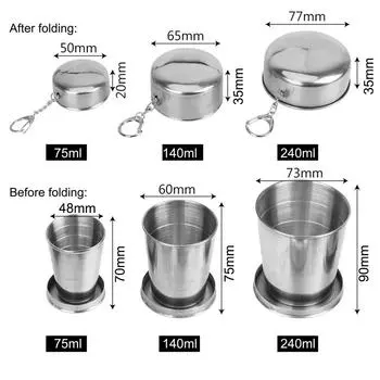 Stainless Steel Folding Cup 75ml/150ml/250ml Ourdoor Foldable Drinkware Gargle Cup Portable Outdoor Travel Camp Telescopic Cup