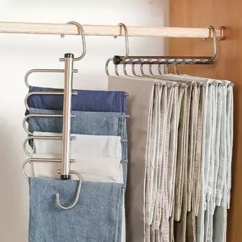 Stainless Steel Folding Magic Pants Hangers Rotatable Trouser Hangers Multi-layer Hanger Jeans 5 Layers
