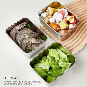 Stainless Steel Fresh-keeping Box With Lid Fresh Stall Box Picnic Box Packing Storage Box Square Refrigerator Food Packaging Box