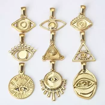 Stainless Steel Golden Variety Devil s Eye Pendant Bracelet Necklace Accessories Titanium Steel DIY Ornament Accessories 3# Gold Single Pendant