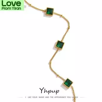 Ожерелье из нержавеющей стали с зеленым цирконием, изящное металлическое ожерелье-воротник с покрытием 18 карат, модное