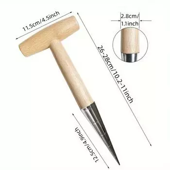 Stainless Steel Hand Dibber With Wood Handle For Seed Sowing Plant Transplanting Bulb Planting