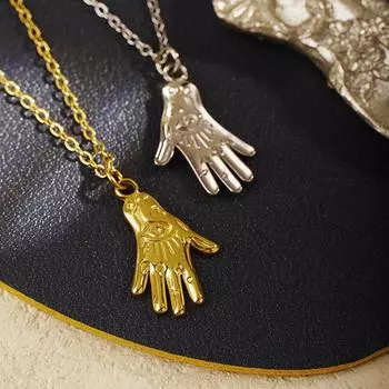 Stainless Steel Hand Necklace Pendant for Women Gold Plated Good Luck Hand Chain for Men Necklace Jewelry