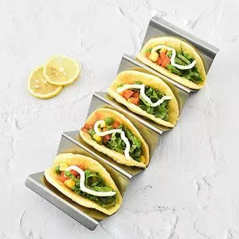 Подставка-держатель из нержавеющей стали, двусторонняя, вмещает 3 или 2 тортильи, штабелируемая стойка для удобного хранения, внутренняя часть предотвращает проливание, антипригарное покрытие, форма для гриля S