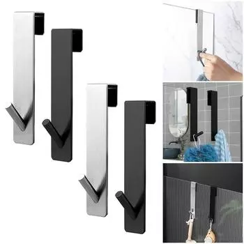 Stainless Steel Hook Double Hook Free Punching Kitchen Bathroom Cabinet Door Without Trace Hook Towel Storage Punch-free Hanger