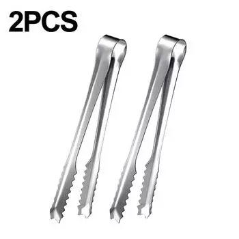 Stainless Steel Ice Tongs Coffee Sugar Cubes Small Clips BBQ Meat Tong BBQ Bread Food Clamp Wedding Birthday Party Kitchen Tools
