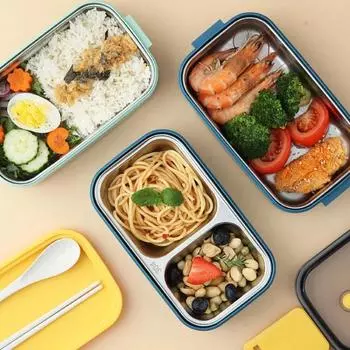 Stainless Steel Insulated Lunch Box 1/2 Layers Microwavable Portable Bento Boxes for Kids Office Worker Food Meal Prep Container