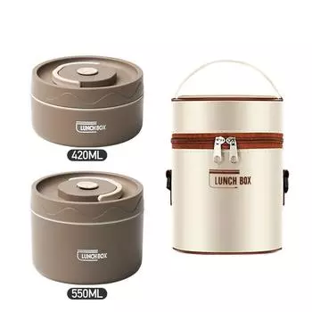Stainless Steel Insulated Lunch Box Student Round Bento Box Simple and Convenient Lunch Boxes 2pcs синий