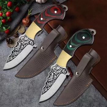 Stainless Steel Kitchen Utility Knife Cleaver Outdoors Barbecue Cutting Paring Fishing Knife with Wood Handle