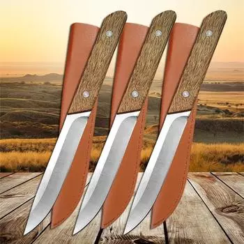 Stainless Steel Kitchen Utility Knife with Wood Handle Steak Knife Boning Paring Meat Cleaver Fruit Knife with Gift Cover