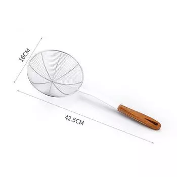 Stainless Steel Large Colander with Wooden Handle Oil Drain Skimmer Filter French Fries Sieve Spoon Home Kitchen Accessories