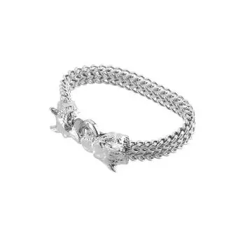 Stainless Steel Locomotive Cool Guy Men Bracelet Exquisite Gift Wolf Head Bracelet Fashion Jewelry silver-19cm