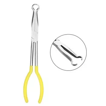 Stainless Steel Long Needle Nose Pliers Yellow Hand Tool Durable Long Reach Pilers Hoses 25 degree