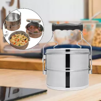 Stainless Steel Lunch Box Bento with Handle Easy to Clean for Travel Office Work 14.4x21.7cm