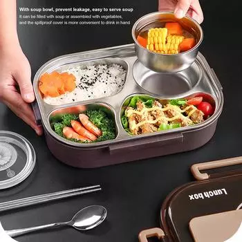 Ланч-бокс из нержавеющей стали для офисных работников, студентов, детей, столовая, изолированный ланч-бокс(Черный картон Четырехсекционная суповая чаша Одинарный ланч-бокс)