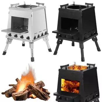 Stainless Steel Outdoor Camping Stove Portable Height Adjustable Folding Wood Stove Wood-Burning Stove Camping Fishing Hiking