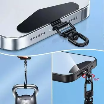 Stainless Steel Phone Lanyard Patch 360° Rotatable Ultra-thin Cellphone Hanging Cord Clip Replacement Metal Gasket чёрный