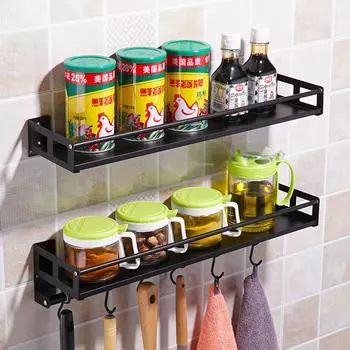 Stainless Steel Punch-free Kitchen Rack Wall-mounted Heightened Seasoning Jar Storage Rack Home Tableware Hanging Storage Hook