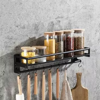 Stainless Steel Punch-free Kitchen Rack Wall-mounted Heightened Seasoning Jar Storage Rack Home Tableware Hanging Storage Hook