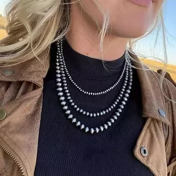 Stainless Steel Retro Necklace 6/8/10/12MM Black Beads Choker Classic Western Country Necklace Men 10MM