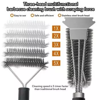 Stainless Steel Safe Grill Brush and Scraper with Deluxe HandleGrill Cleaner Brush Bristle Grill Brush