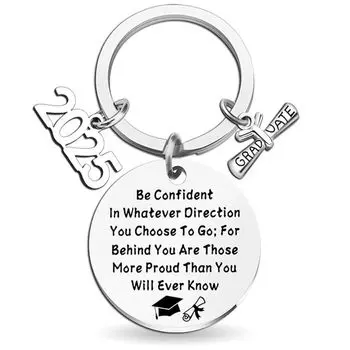 Stainless Steel School Graduate Pendant Gifts Metal Commemorative Keyring Celebrate Party Style 1