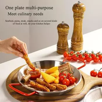 Stainless Steel Seafood Plate with Double Ears,Spanish Food Tray, Western Cuisine, Korean Fries, Fries Snack Plate