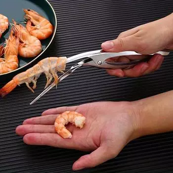 Stainless Steel Shrimp Deveiner Tool - Ergonomic Herringbone Design for Easy Shell Removal, Kitchen Gadget for Seafood Prep Herringbone shrimp peeler