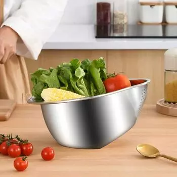 Stainless Steel Sieve Sifter Kitchen Rice Washing Bowl Food Colander Filter Basket Drainer серебряный