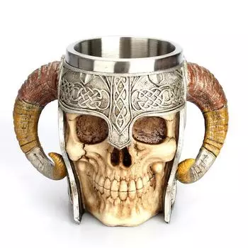 Stainless Steel Skull Mug Viking Drinking Cup Skeleton Resin Beer Stein Tankard Coffee Mug Tea Cup Halloween Gift Bar Drinkware 600ml