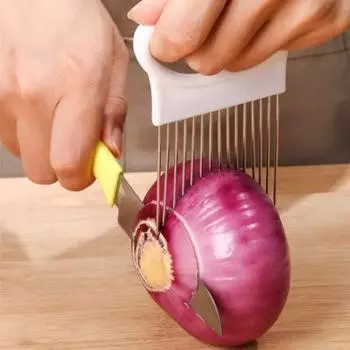 Stainless Steel Slicer Multifunctional Potato Tomato Onion Cutter Holder Vegetables Fruit Safe Cutting Assistant Kitchen Gadgets синий