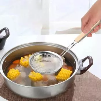Stainless Steel Slotted Spoon with Wooden Handle Filter Net1pc