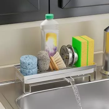 Stainless Steel Soap Sponge Holder Self-Draining Cleaning Brush Organizer for Home чёрный