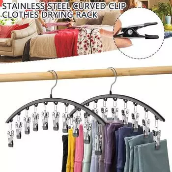 Stainless Steel Socks Drying Rack,Space Saving Hanging Closet Organizer with 10 Clip,Metal Non-slip Clothes Hanger for Pants Hat