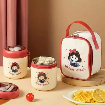 Stainless Steel Soup Cup, Sealed Breakfast Cup, Portable Lunch Box with Lid and Spoon, Household Kitchen Utensils Food Can Cup 1&1