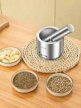 Stainless Steel Spice Grinding Pestle And Mortar With Lid Prevent Splashing Rust Resistant Pounding Garlic Mortar Kitchen Tool