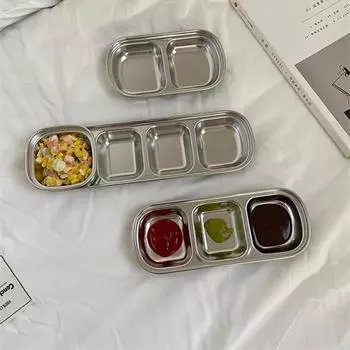 Stainless Steel Square Dinner Snack Plate Small Kitchen Storage Candy Fruit Sushi Soy Sauce Dish Serving Platter