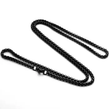 Stainless Steel Square Pearl Women s Electroplated Black Necklace Black 2.5mm thick -50cm long