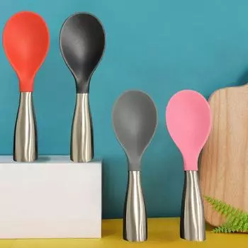 Stainless Steel Stand-up Anti-rust Non-Stick Serving Spoons Rice Paddle Spatula Rice Scooper чёрный